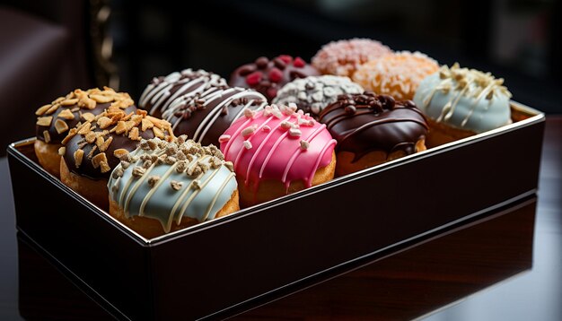 Free photo gourmet dessert chocolate truffle donut cookie strawberry temptation generated by artificial intelligence