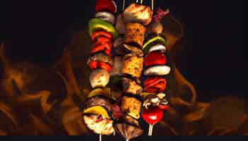 Free photo gourmet food grilled over glowing flame for party generative ai