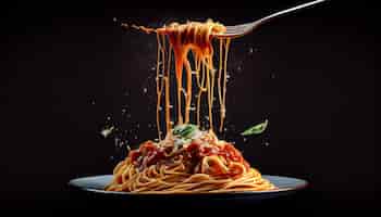 Бесплатное фото Изысканная итальянская паста болоньезе со свежим пармезаном, созданная искусственным интеллектом