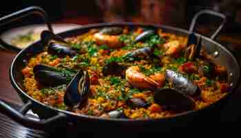 Free photo gourmet paella with seafood fresh and healthy generated by ai