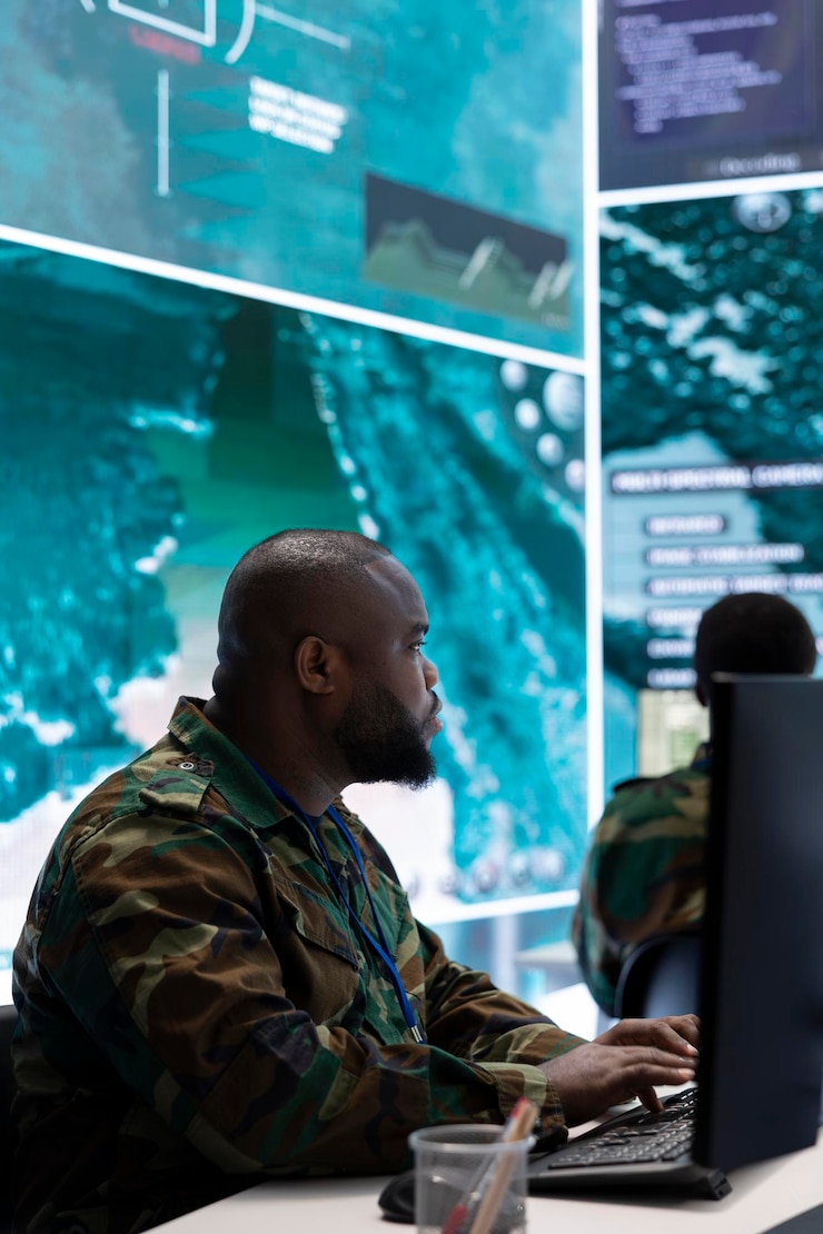 Free Photo government intelligence officers in a command post oversee satellite data
