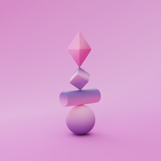 Free photo gradient pink diamond and geometric shapes arrangement