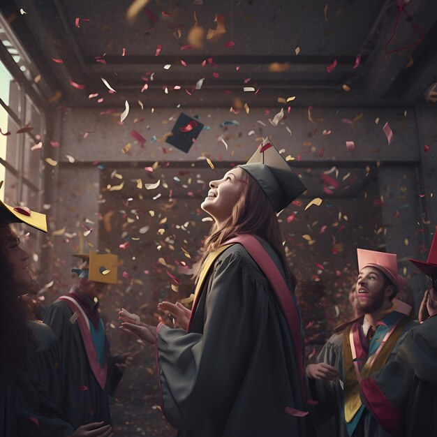 Graduation Ceremony Confetti Celebrate Successful College Student Concept