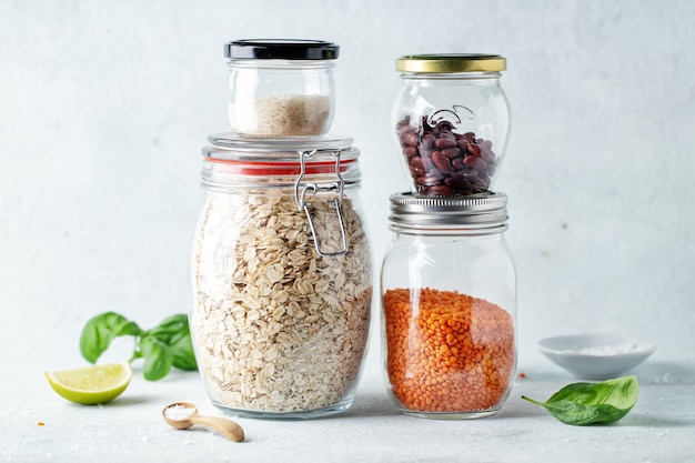 Grain stored in glasses on table