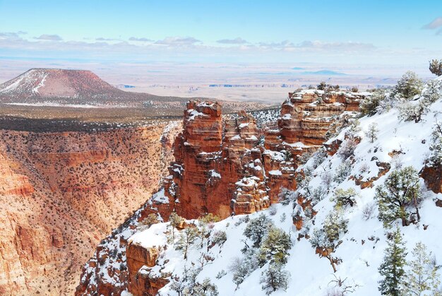 Grand Canyon panorama view in winter with snow