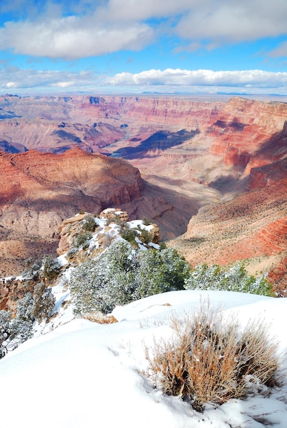 Grand Canyon panorama view in winter with snow