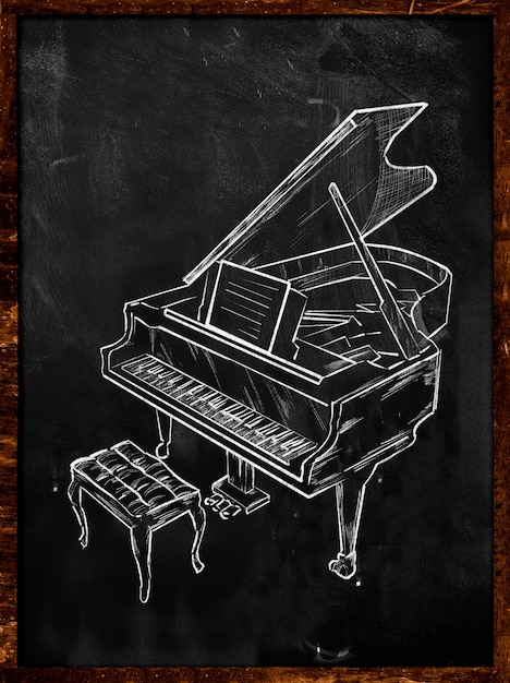 Grand Piano Drawing on Blackboard music