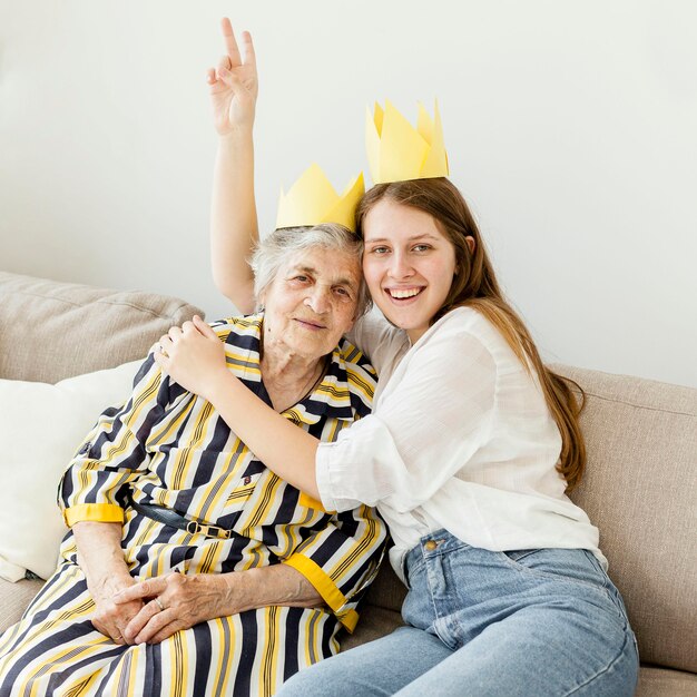 Granddaughter celebrating grandmothers anniversary