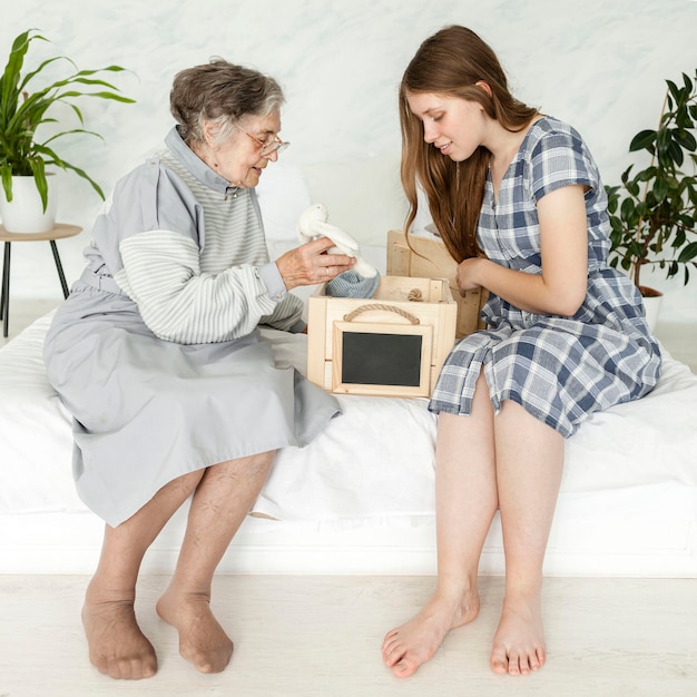 Granddaughter spending quality time with grandmother