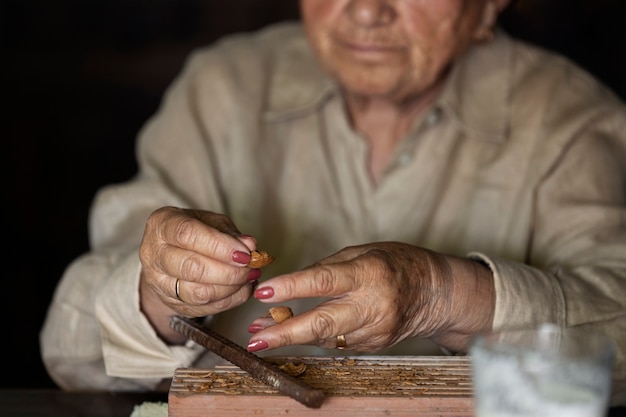 Grandma cracking wallnuts