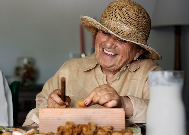 Grandma cracking wallnuts