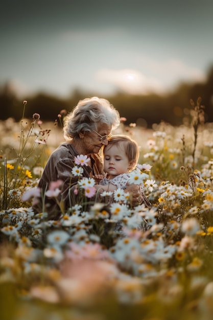 Foto gratuita la nonna mostra affetto verso il nipote per la giornata dei nonni