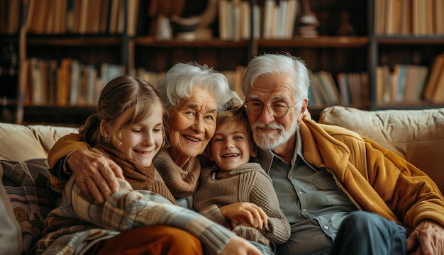 무료 사진 grandparent's day celebration scene with grandparents and grandchildren showcasing a happy family