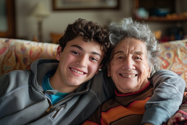 Foto gratuita scena della celebrazione del giorno dei nonni con nonni e nipoti che mostrano una famiglia felice