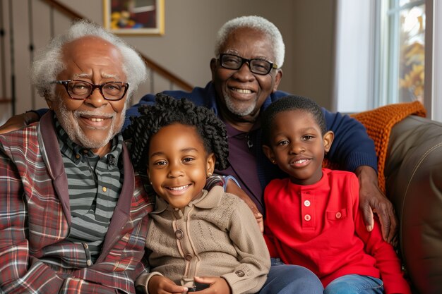 Grandparent's day celebration scene with grandparents and grandchildren showcasing a happy family