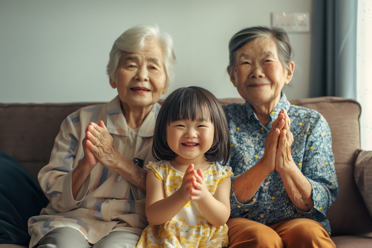 무료 Photo 할아버지, 할머니, 손자, 손녀와 함께 행복한 가족을 보여주는 할아버지의 날 축하 장면