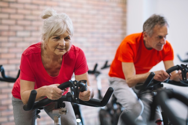 Grandparents on stationery bike