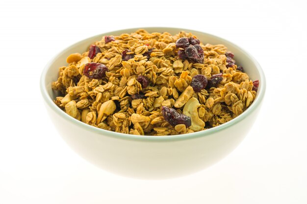 Granola in white bowl