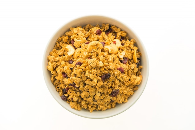 Granola in white bowl