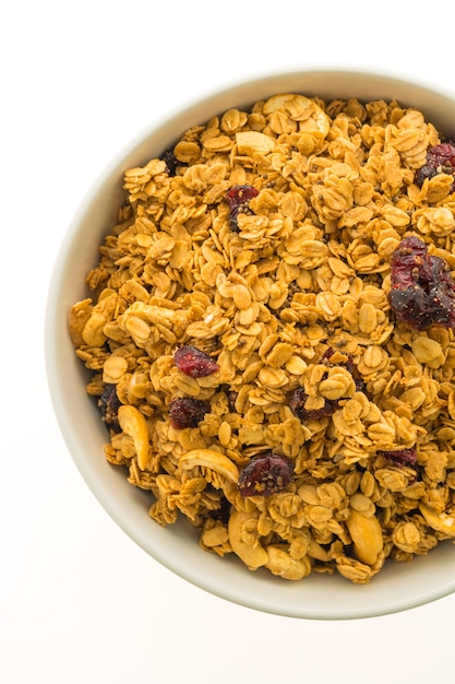 Granola in white bowl