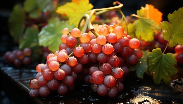 Foglia d'uva frutta freschezza autunno agricoltura grappolo maturo pianta vinificazione azienda vinicola generata dall'intelligenza artificiale