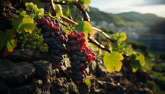 Grape vineyard in autumn winery growth ripe fruit rural scene generated by artificial intellingence