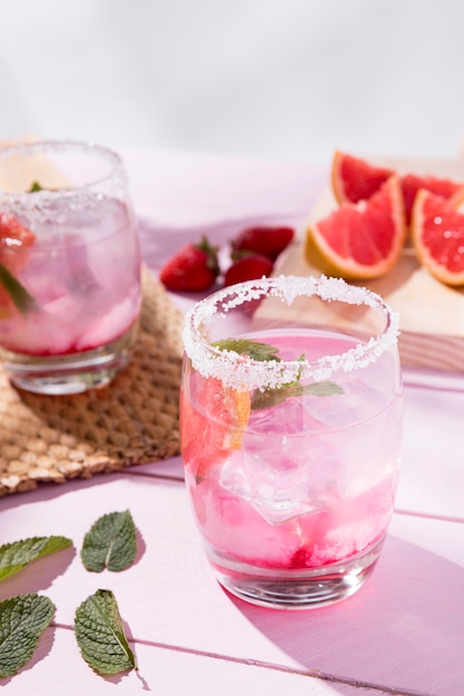 Grapefruit and strawberry fresh drink