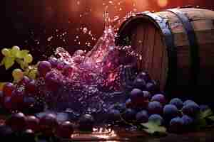 Free photo grapes in a barrel wine making close up banners