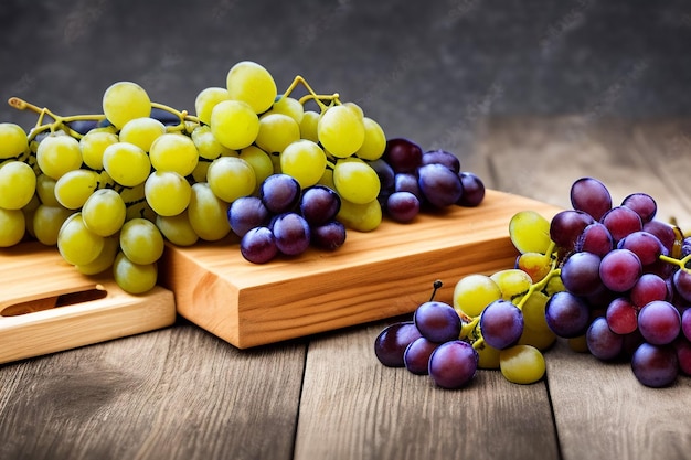 Grapes on a cutting board with a wooden board