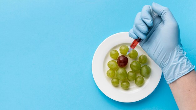 Free photo grapes on plate and syringes