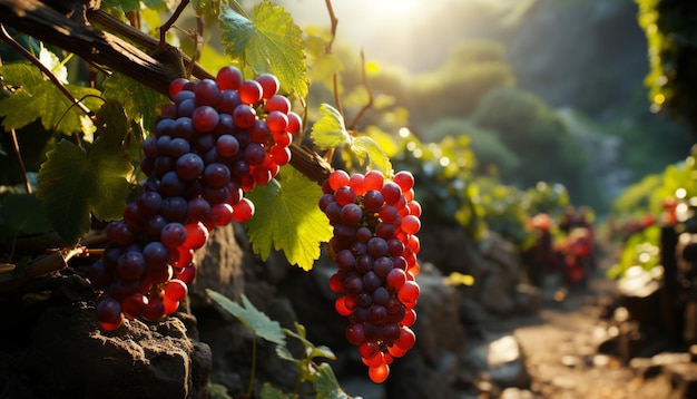 Grapevine growth ripe fruit winery harvest refreshing wine rural scene generated by artificial intelligence