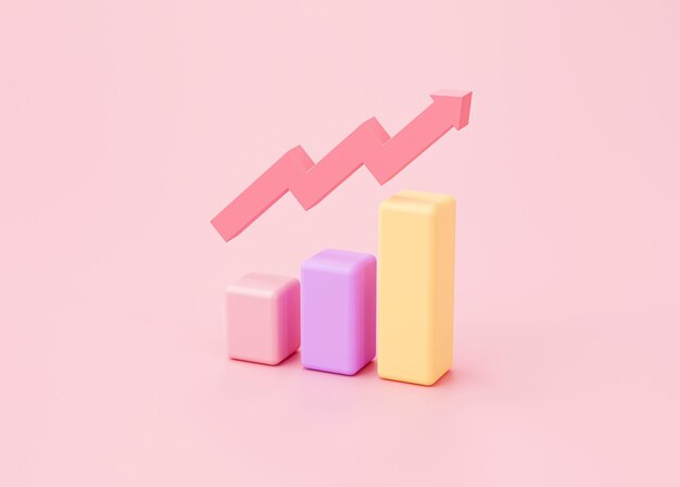 ピンクの背景の3Dレンダリングのマーケティングビジネスと金融の概念のためのグラフの計画と成長戦略