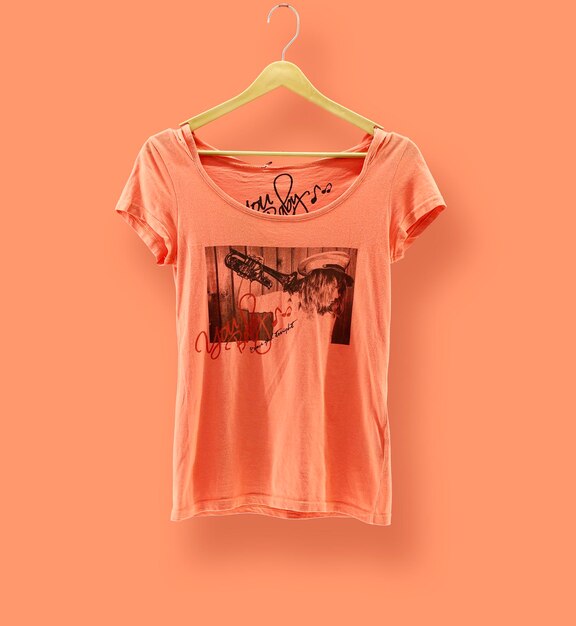 Graphic tshirt Trendy Design Mockup Presented on Wooden hanger