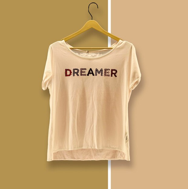 Graphic tshirt Trendy Design Mockup Presented on Wooden hanger