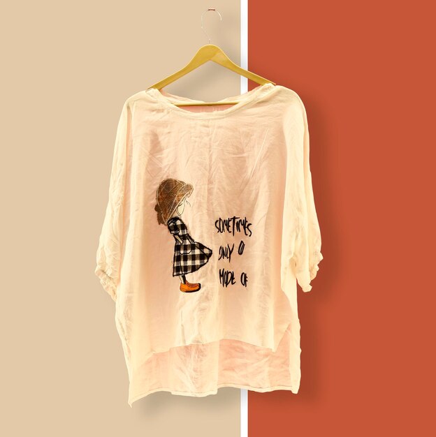 Graphic tshirt Trendy Design Mockup Presented on Wooden hanger