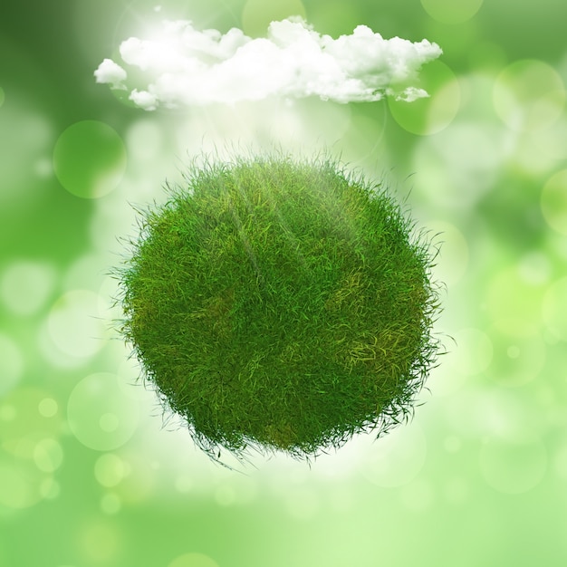 3D визуализации травяного шара под облаком с солнечным светом