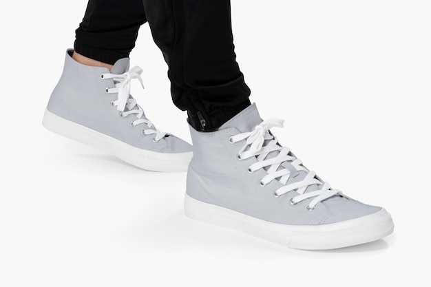 Free photo gray high-top sneaker on white