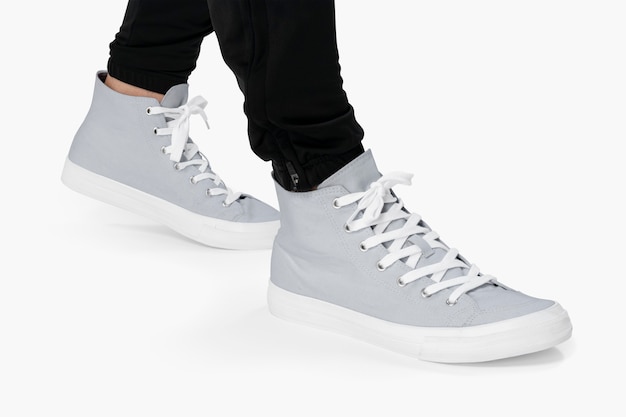Gray high-top sneaker on white