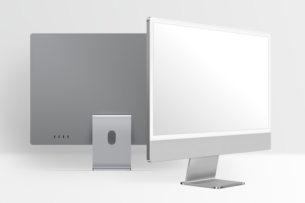 Dispositivo digitale con schermo desktop del computer minimale grigio con spazio di progettazione