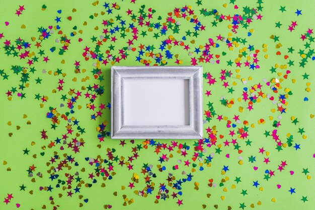 Gray photo frame with confetti