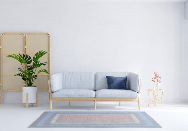 Gray sofa in white living room with copy space