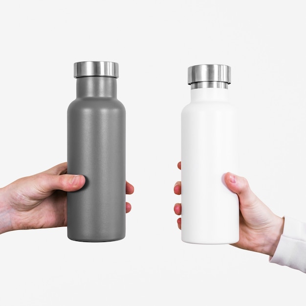 Free photo gray and white water bottles