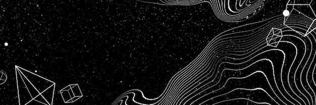 Серая каркасная волна с геометрическими фигурами на черном фоне