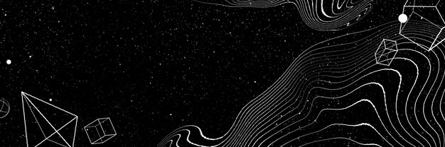 Серая каркасная волна с геометрическими фигурами на черном фоне