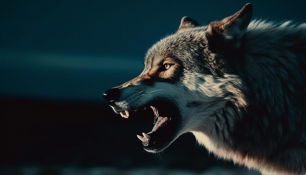 Gray wolf howling in the arctic winter generated by AI