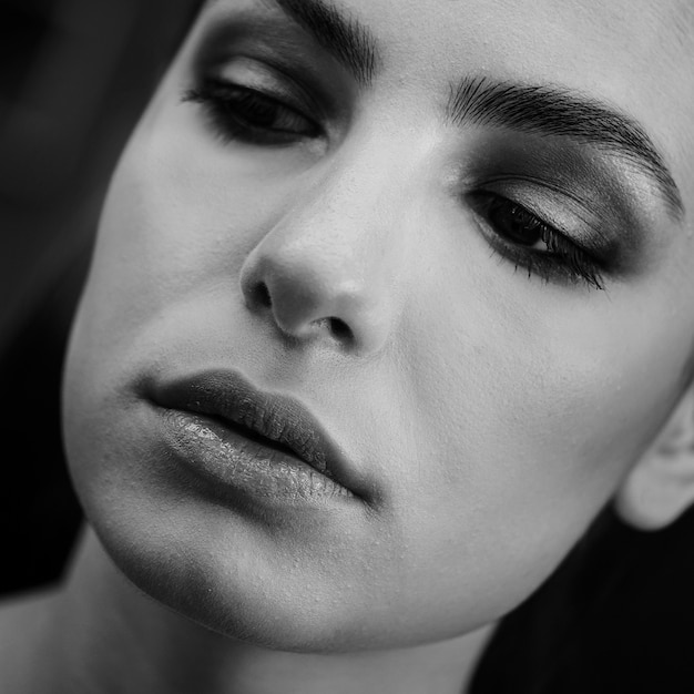 Grayscale portrait of beautiful model