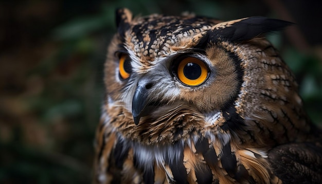 Great horned owl staring wisdom in eyes generated by AI