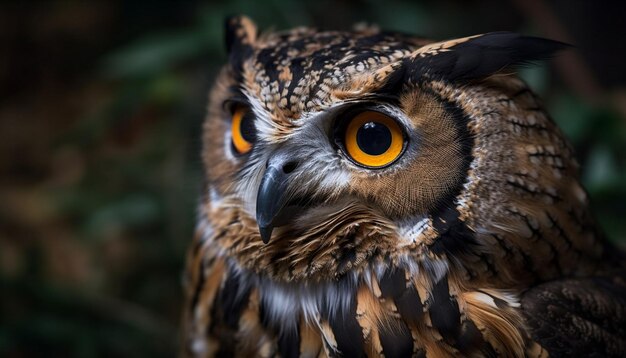 Great horned owl staring wisdom in eyes generated by AI