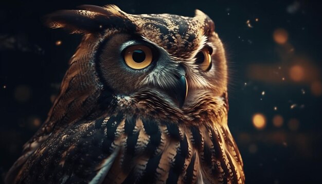 Great horned owl staring wisdom in eyes generated by AI