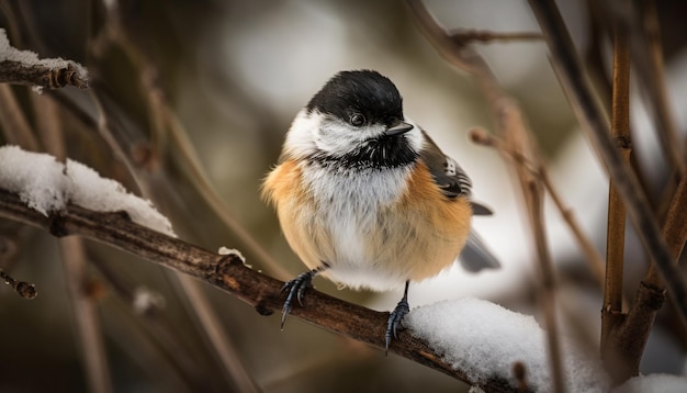Free photo great tit perched on snowy branch outdoors generated by ai